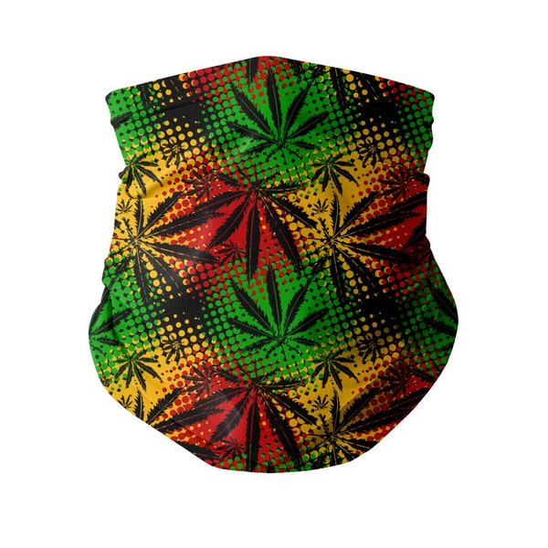 Rasta Unkraut Hals Gaiter + Filter - Marihuana Snood, Cannabis, Stoner Mode, jamaikanische Maske, Bob Marley Kopf Wrap, waschbare Gaiter, Raucher