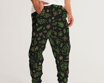 Tropical Jungle Snakes Leaves Men's Track Pants - Goth Rainforest Trippy Rave Clothing, Male Festival Outfit, Savannas & Deserts Burning Man