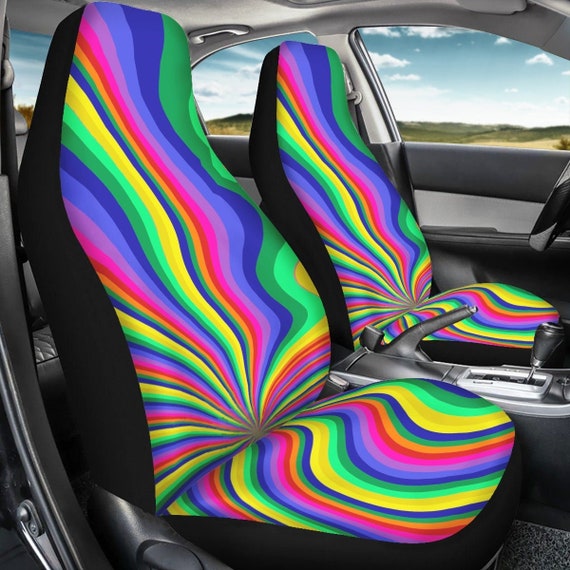 Neon Pour Regenbogen Swirl Auto Sitzbezüge Bunte lebendige