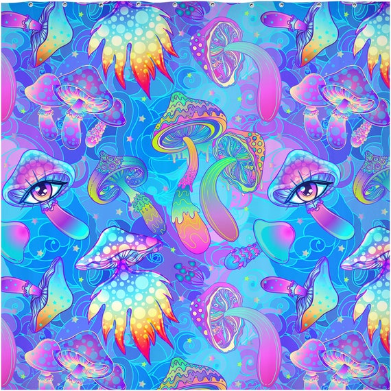 Psychedelic Magic Mushrooms Shower Curtains Trippy Bathroom Decor, Blue  Colorful Shrooms, All Seeing Eye, Custom Made in USA, Psilocybin 