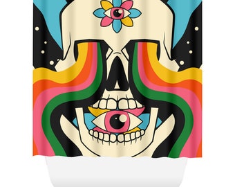 Rideau de douche psychédélique - Trippy Skull Design, All Seeing Eye, Rainbow Colored Rays, Unique Crazy Bathroom Decor, Hippie Design Sixties