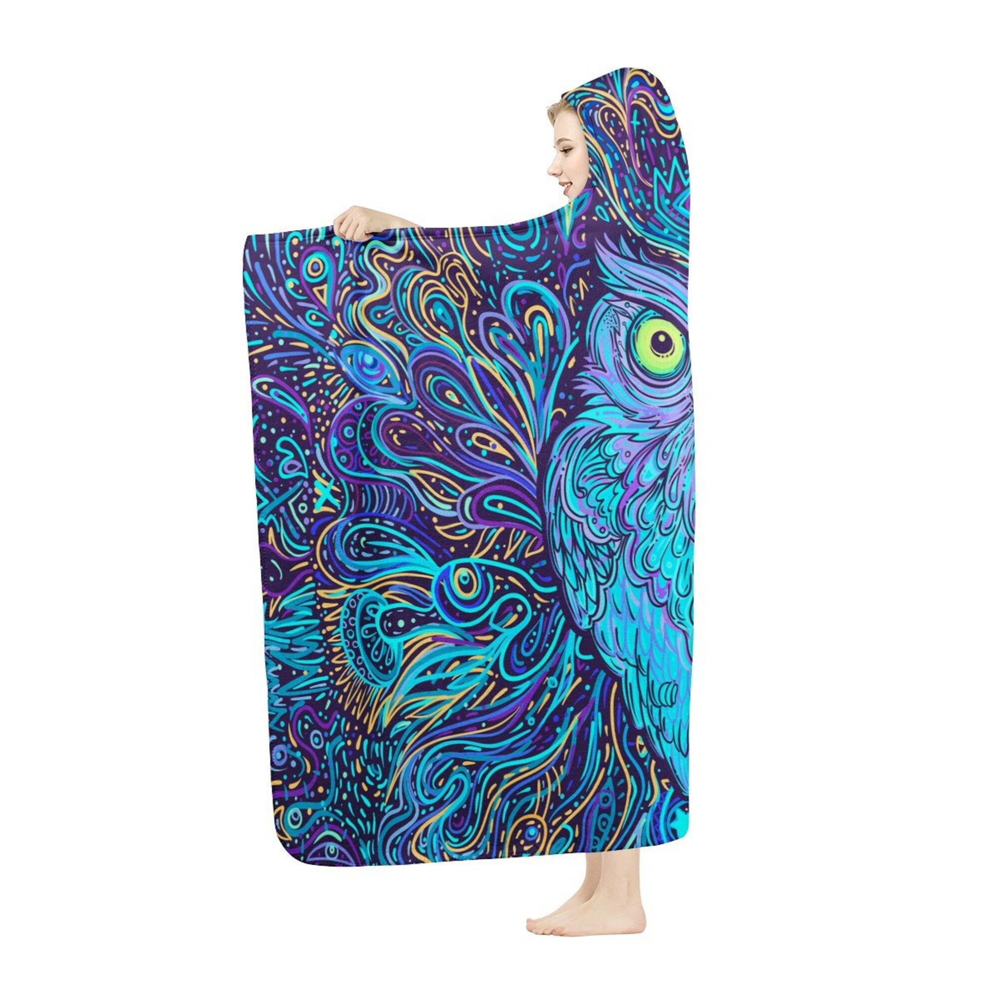Psychedelic Owl Hooded Blanket