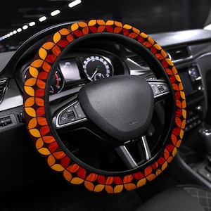 Steering Wheel Cover, Boho Car Accessories, Car Wheel Cover, Smiling  Flowers, Orange Rust Green Interior, Car Décor, Aesthetic Wheel Cover 