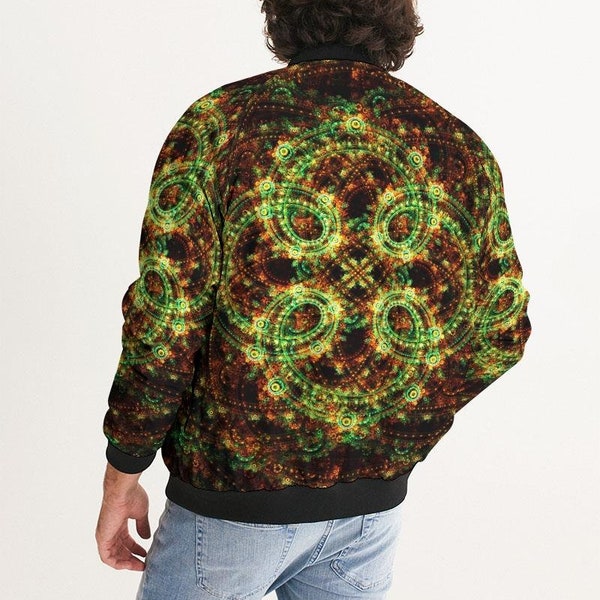 Psychedelic Fractal Mandala Herren BomberJacke - Sacred Geometry Trippy Design, Festival Jacke, Mandelbulb Muster, Rave EDM Festival Mantel