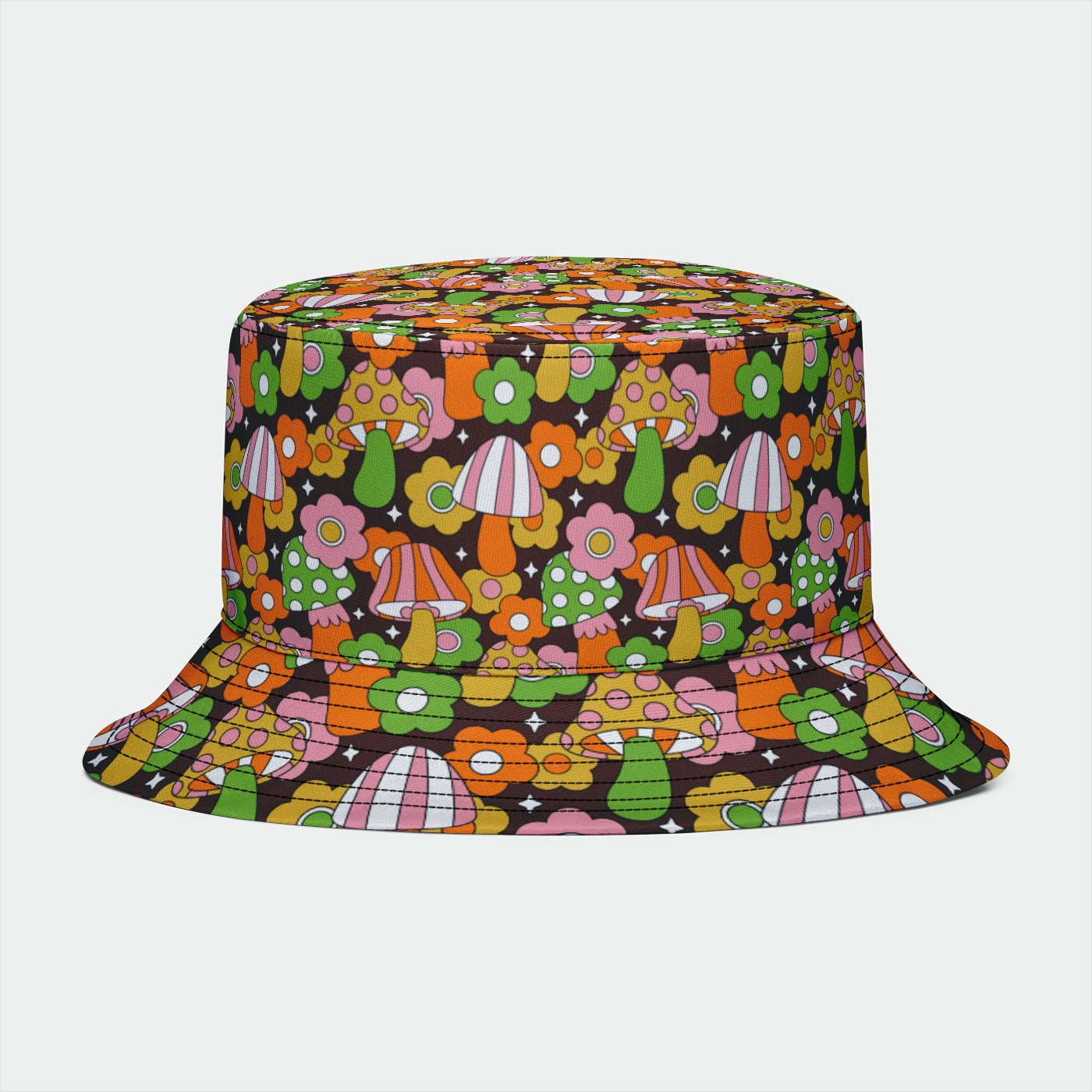 Retro Hippie Mushrooms Bucket Hat 