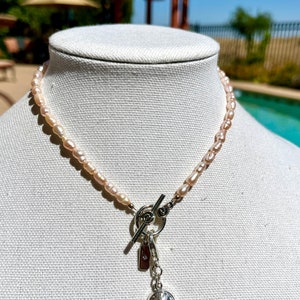 Cultured Pearl Necklace with Swarovski Crystal Pendant & August Birthstone