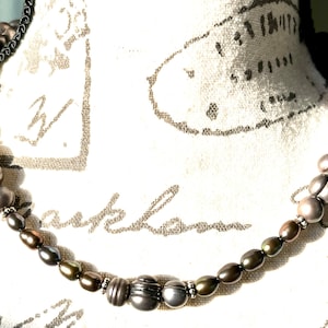 Cultured Black Tahitian Pearl Necklace with Silver Tone Grape Toggle Closure