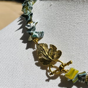 River Shell Necklace: Hunter Green, Gold Grape Leaf Toggle