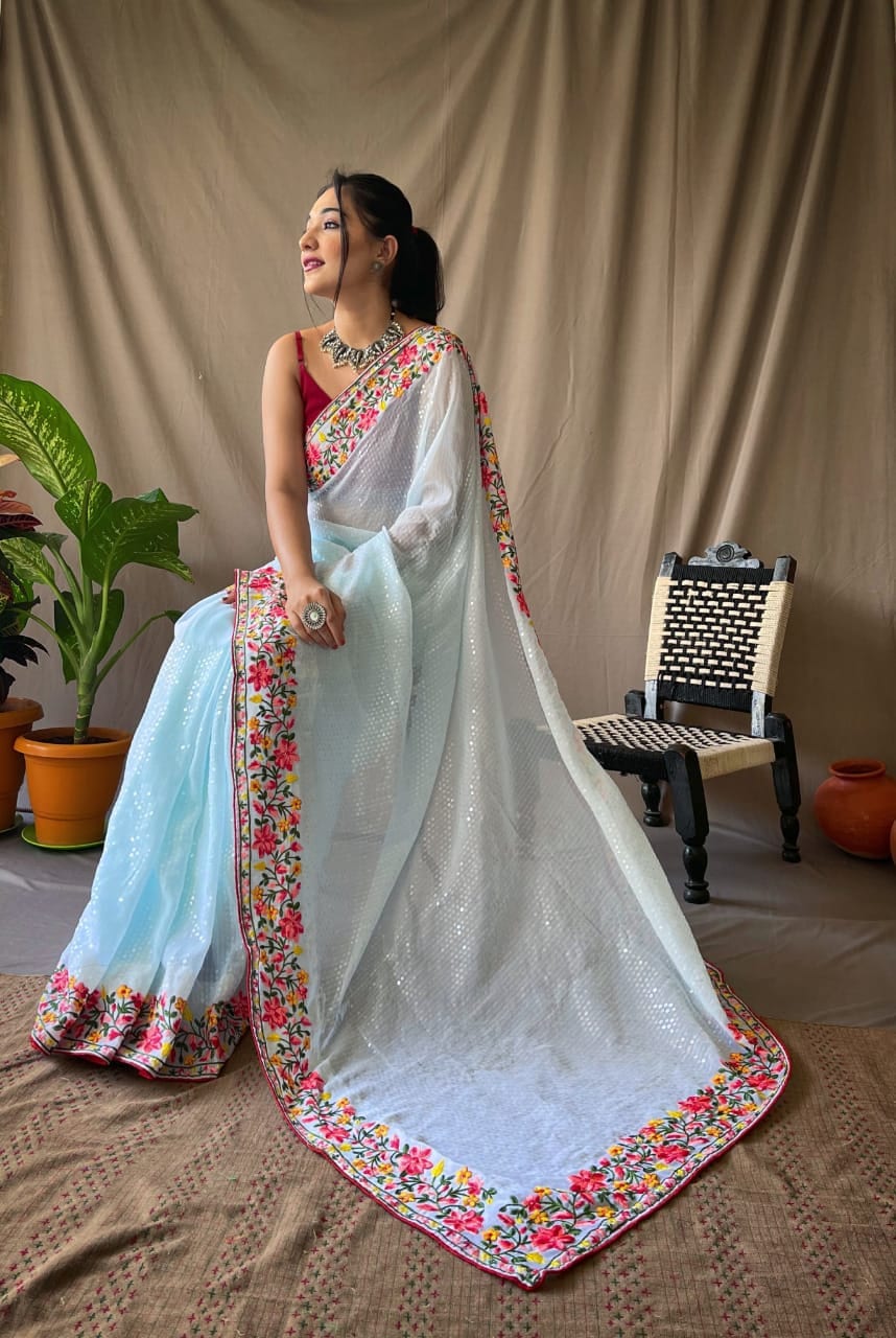 Pure georgette gota work saree