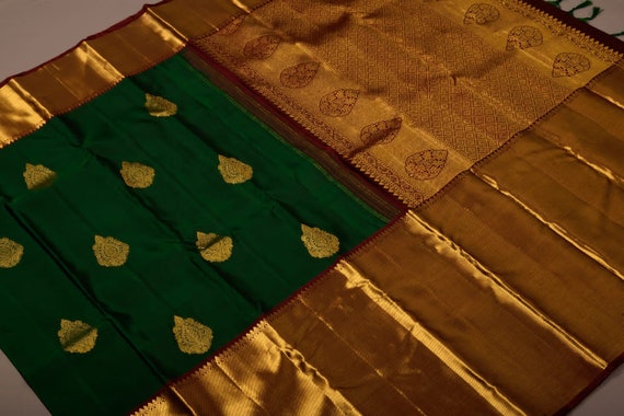dark green pure silk saree