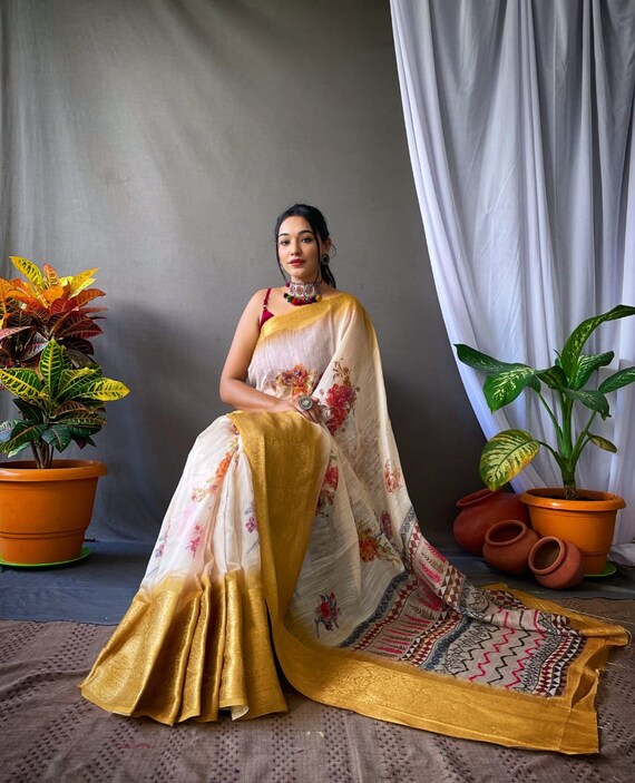 Pure Lilian Silk Saree gold Zari Brocade.beautiful Rich Pallu