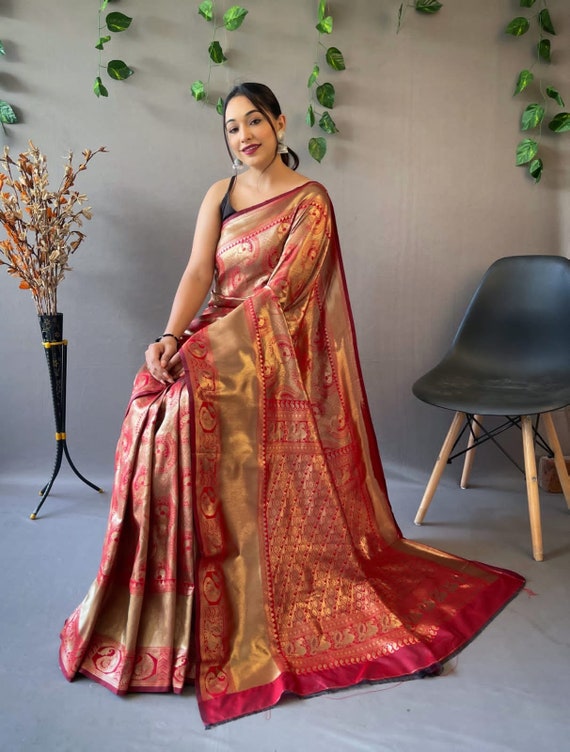 Vintage Purple 100% Pure Kanjivaram Silk Sarees Zari Hand-Woven Rich Pallu  Sari | eBay