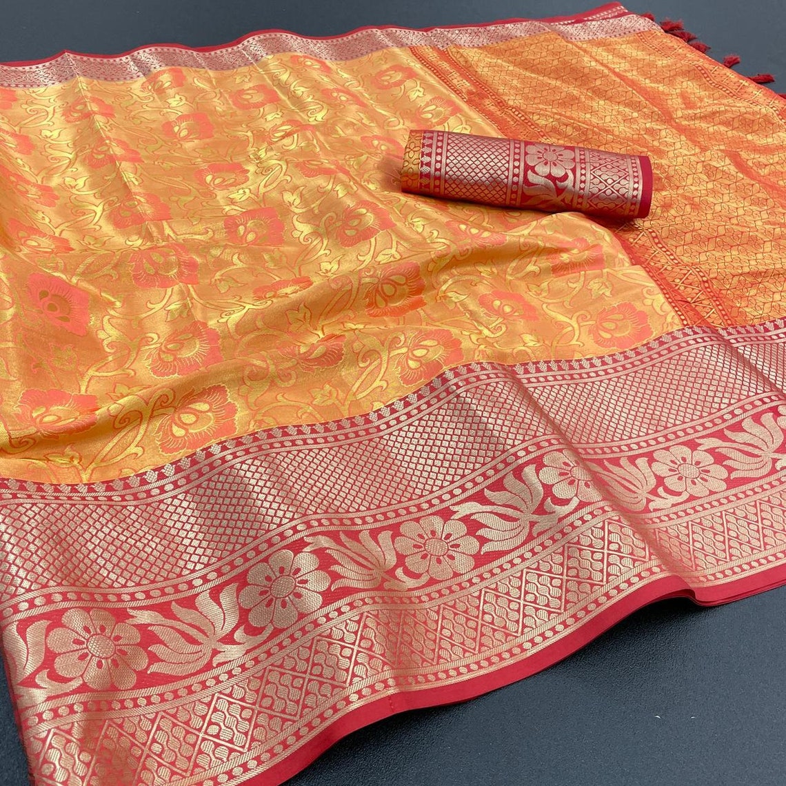 Pure Kanjivaram Silk Saree With Rich Palluwith Gold - Etsy