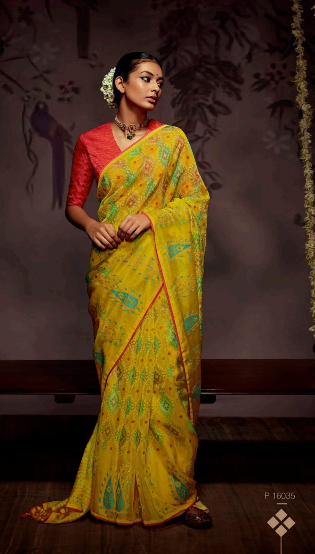 White Soft Brasso Organza Printed Festive Classic Saree
