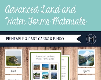 Advanced Land and Water Forms 3-Part Cards and Bingo Game