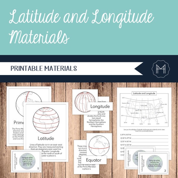 Latitude and Longitude 3-Part Cards, Posters, and Task Cards