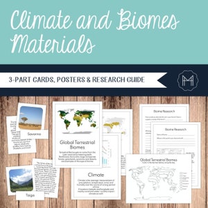 Cartes, posters et guide de recherche en 3 parties sur le climat et le biome
