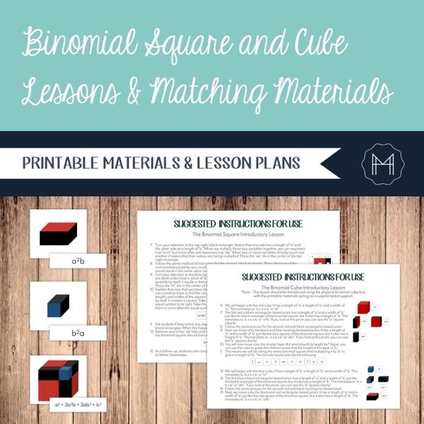 Binomial Square and Cube Introductory Lessons and Matching Materials