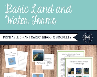Land and Water Forms 3-Part Cards, Bingo, and Booklets