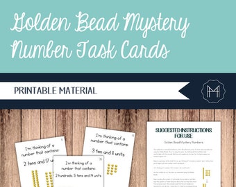 Montessori Style Golden Bead Mystery Number Task Cards