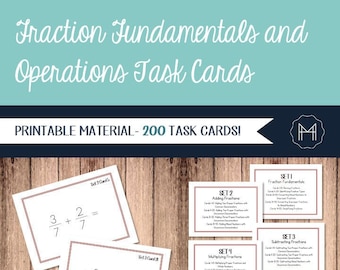 Montessori Style Fraction Fundamentals and Operations Task Cards - 200 CARDS!