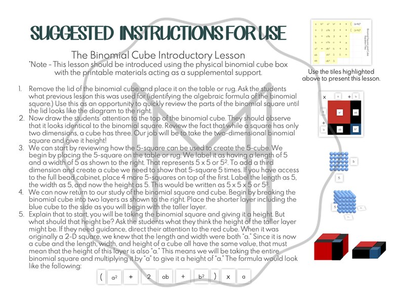 Binomial Square and Cube Introductory Lessons and Matching Materials - Etsy