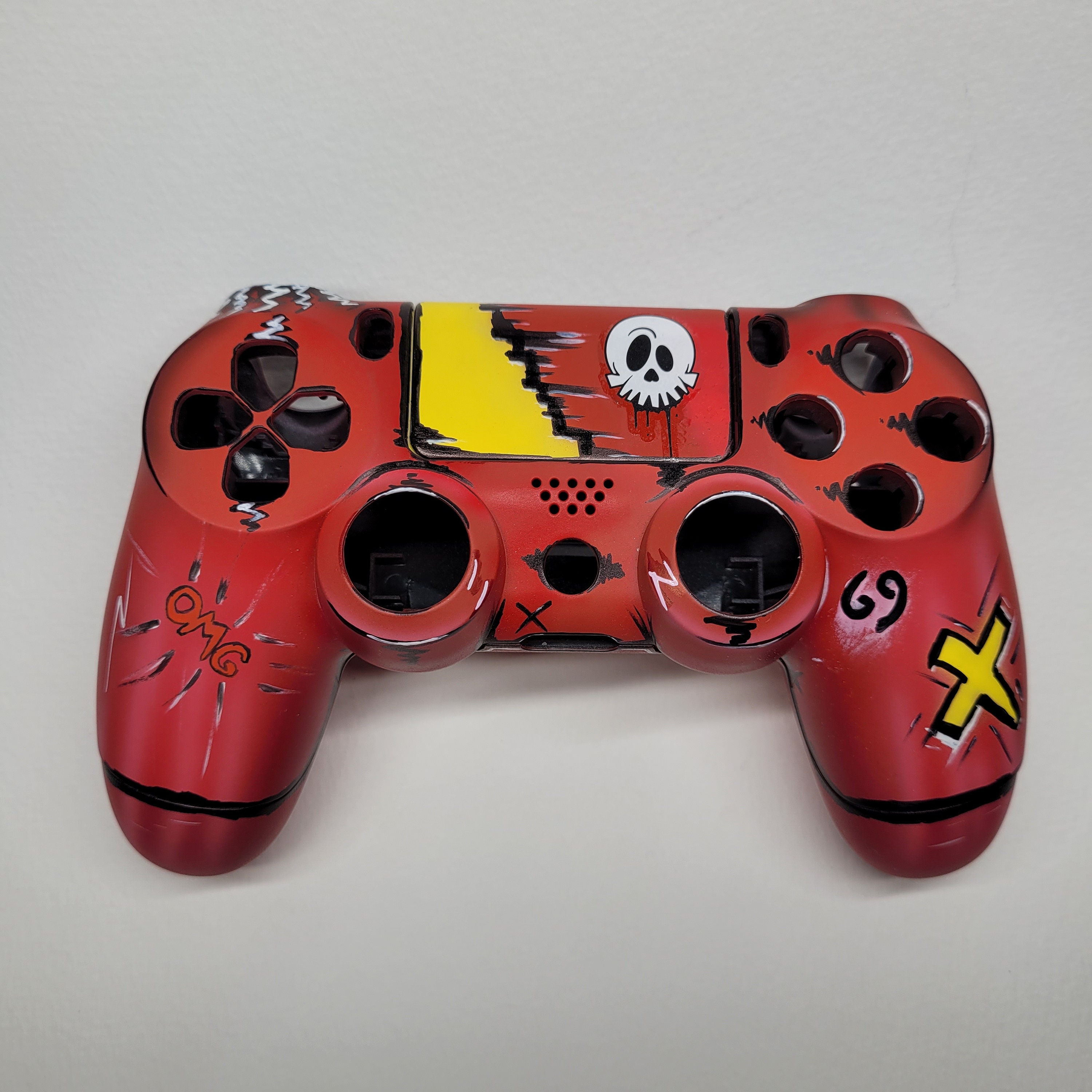 Comic style ps4 custom controller shell | graffiti street art chaos unique faceplate | one of a kind gift for gamer | skull art