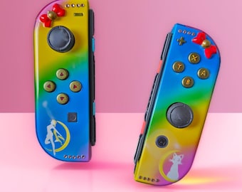 Sailor Moon Nintendo Joycons, Anime gift, Gamer Gift, Artemis Luna Sailor Moon, Custom Controller Shells, Custom Painted joy con Shell