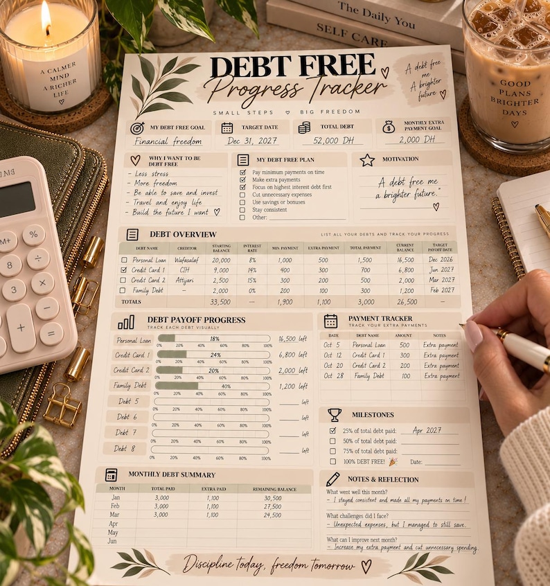 Debt Payoff Tracker Printable, Debt Free Progress Planner PDF - Etsy