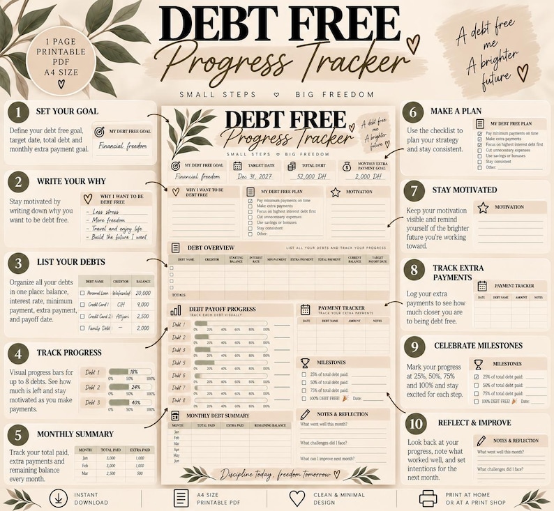 Debt Payoff Tracker Printable, Debt Free Progress Planner PDF - Etsy