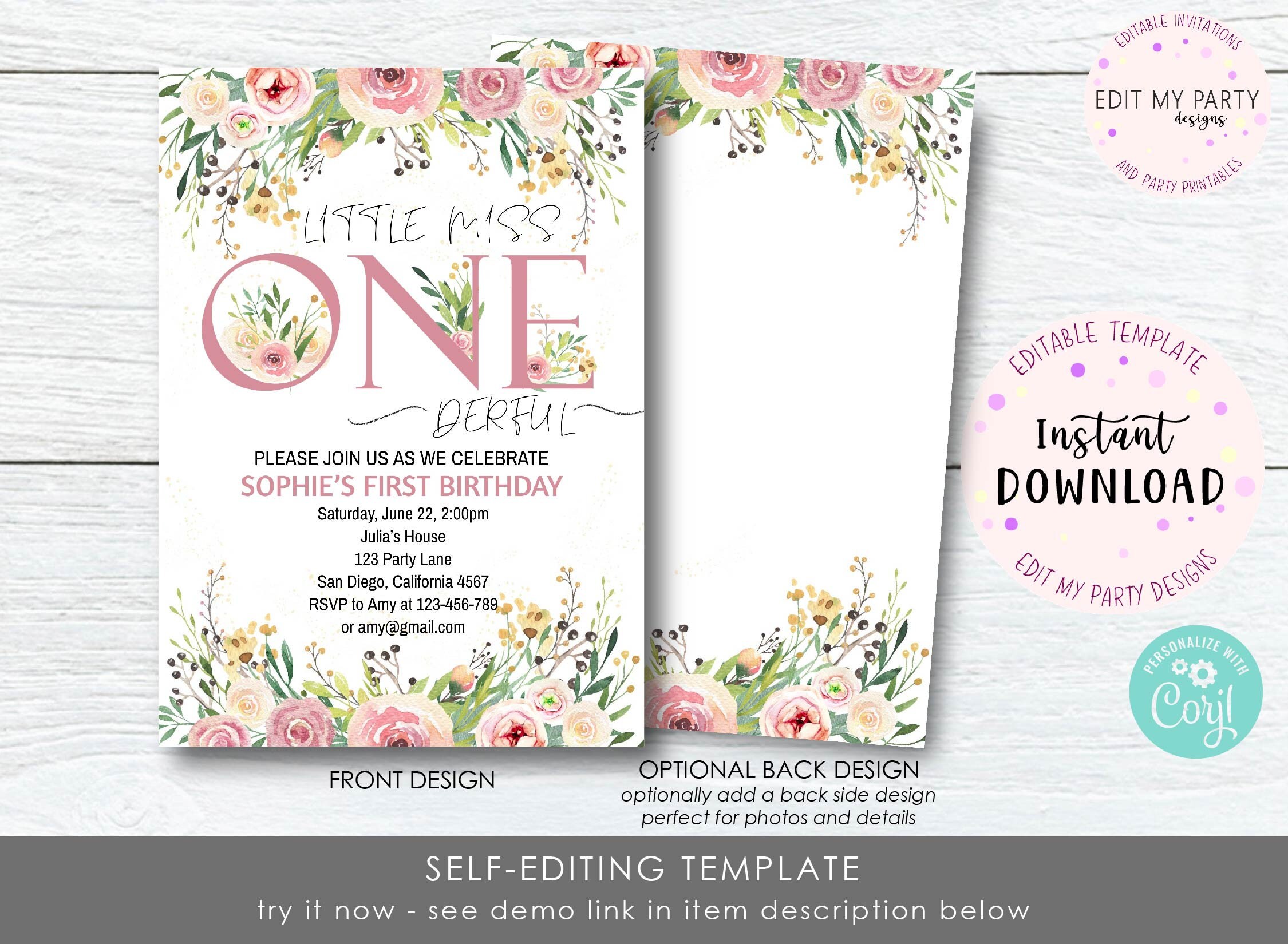 Little Miss Wonderful One-Derful Floral One Year Old Birthday | Etsy