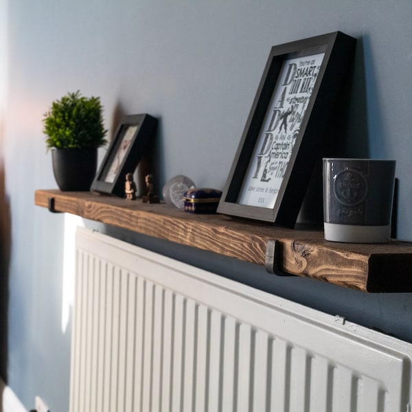 Rustic Radiator Shelf / Cover / Bathroom shelf -  Reclaimed Scaffold Board Shelf - Brackets included - Narrow 125mm - Free Delivery