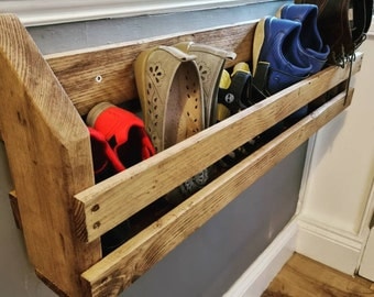 Wall mounted shoe rack made from reclaimed scaffold - Free delivery - Made in Cornwall