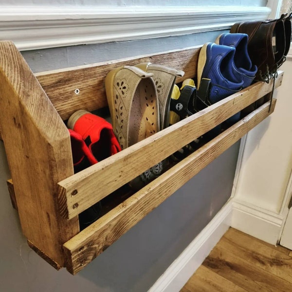 Wall mounted shoe rack made from reclaimed scaffold - Free delivery - Made in Cornwall