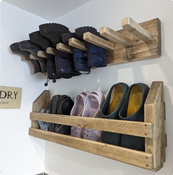Wall Mounted Shoe Rack Made From Reclaimed Timber Free Delivery Made in Cornwall Wall Mounted Etsy