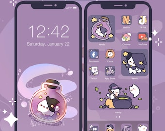Spooky Kitty Icon Set | Kawaii Halloween Aesthetic Theme for Android IOS Tablet & Desktop