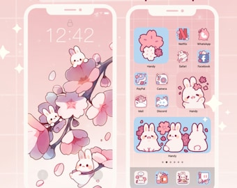 Sakura Bunny App Icon Set | Kawaii Aesthetic for Android IOS Tablet & Desktop