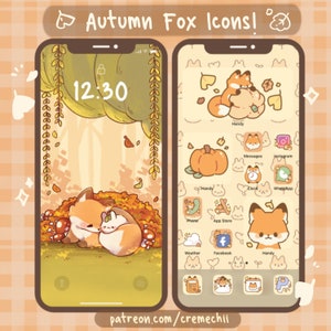 Cute Autumn Fox App Icon Set | Kawaii Aesthetic Theme for Android IOS Tablet & Desktop
