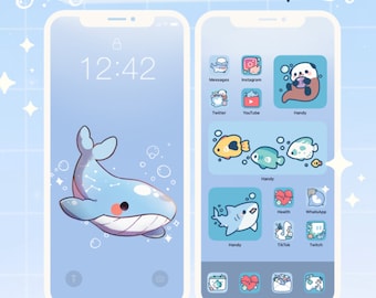 Cute Ocean Creatures App Icon Set | Kawaii Aesthetic Theme for Android iOS Tablet & Desktop