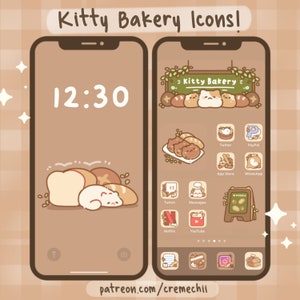 Kitty Bakery App Icon Set | Kawaii Aesthetic Theme for Android IOS Tablet & Desktop