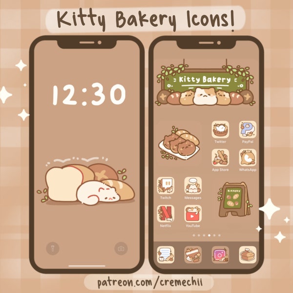 Kitty Bakery App Icon Set | Kawaii Aesthetic Theme for Android IOS Tablet & Desktop