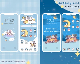 Dreamy Kitty App Icon Set | Kawaii Aesthetic for IOS Android Tablet & Desktop