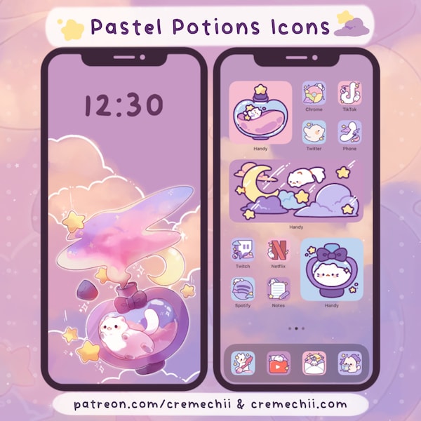 Pastel Potions App Icon Set | Kawaii Aesthetic Theme for Android IOS Tablet & Desktop