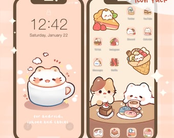Kitty Dessert Parlour App Icon Set | Kawaii Aesthetic Theme for Android IOS Tablet & Desktop