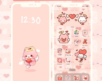 Cupid Kitty App Icon Set | Kawaii Aesthetic for Android IOS Tablet & Desktop