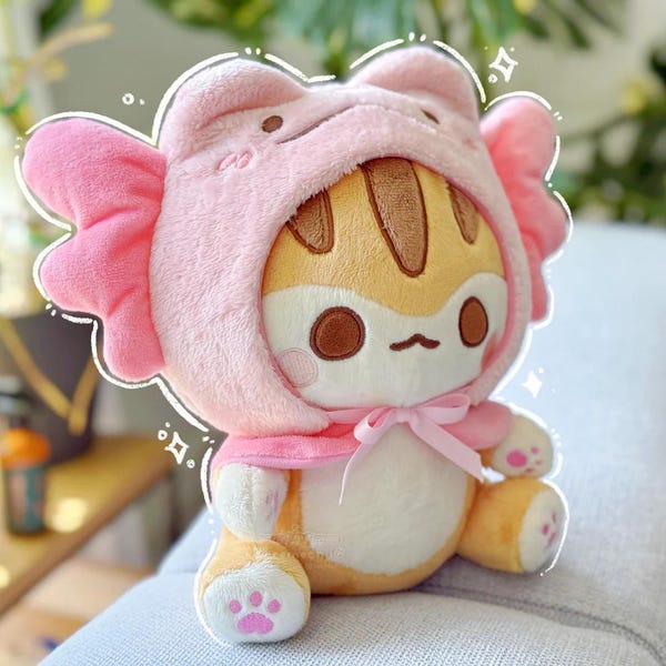 Lottie the Axolotl Kitty • Stuffed Animal Plushie • 10 Inch (25 cm) Stuffie