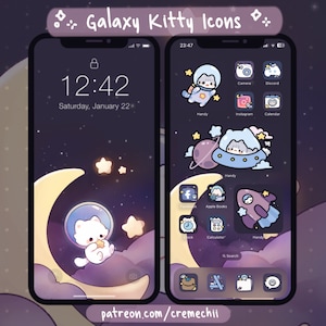 Galaxy Kitty App Icon Set | Kawaii Aesthetic Theme  for Android IOS Tablet & Desktop