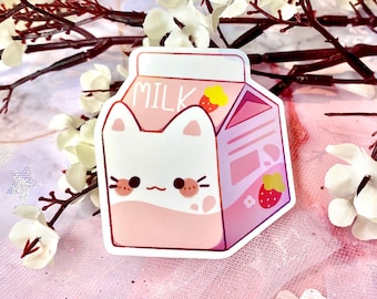 Kitty Strawberry Milk • Vinyl Sticker • Matte Finish