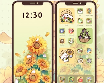 Farmer Bunny App Icon Set | Kawaii Aesthetic Theme for Android iOS Tablet & Desktop