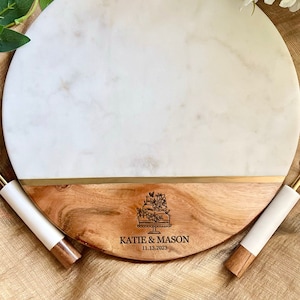 Personalized Round Charcuterie Cheese Board with 2pc Cutlery, Client, Realtor, Closing, Real Estate, Marketing, Thank You, Company Gift